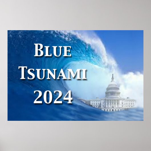Blauwe Tsunami Verkiezing 2024 Poster (Voorkant)