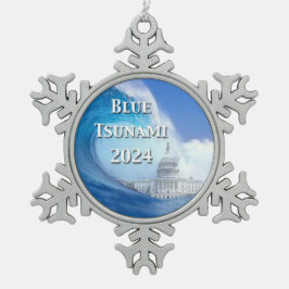 Blauwe Tsunami Verkiezing 2024 Tin Sneeuwvlok Ornament