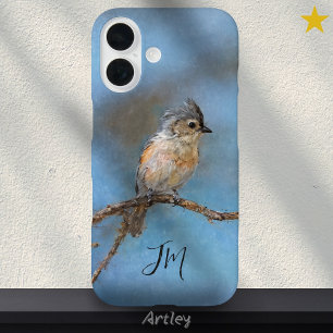 Blauwe Tufted Titmouse Vogelschilderij Aangepaste iPhone 16 Hoesje