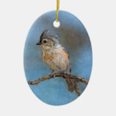Blauwe Tufted Titmouse Vogelschildering Jaar Kerst Keramisch Ornament (Voorkant)