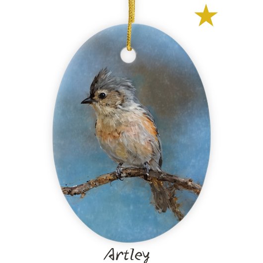Blauwe Tufted Titmouse Vogelschildering Jaar Kerst Keramisch Ornament