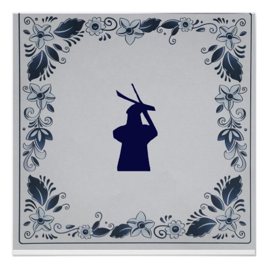 Blauwe tuimelmolen "de Roos" van Delft Poster (Voorkant)