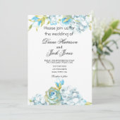 Blauwe Tuin Bloemen Bruiloft Kaart (Staand voorkant)