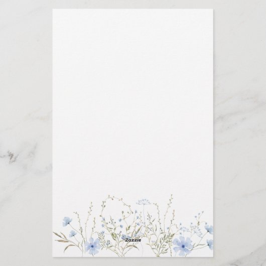 Blauwe Tuin Bloemen Monogram Papier Papier (Achterkant)