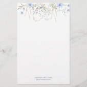 Blauwe Tuin Bloemen Monogram Papier Papier (Voorkant)