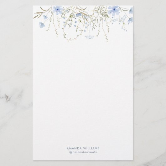 Blauwe Tuin Bloemen Monogram Papier Papier (Voorkant)