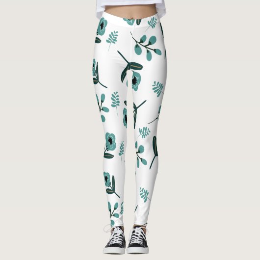 Blauwe Tuin Bloemennacht Leggings (Voorkant)