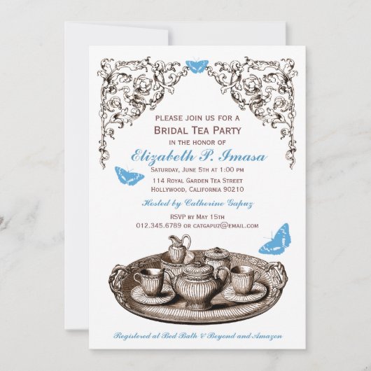 Blauwe tuin Bridal Tea Party uitnodigingen (Voorkant)