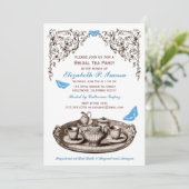 Blauwe tuin Bridal Tea Party uitnodigingen (Staand voorkant)