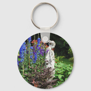 Blauwe tuin- en plantsoenen van delfinium sleutelhanger