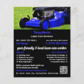 Blauwe tuin grasmaaier, gazon verzorging flyer (Voorkant)
