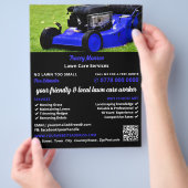 Blauwe tuin grasmaaier, gazon verzorging flyer (Hand)