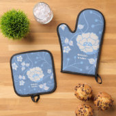 Blauwe tuin ovenwant en pannenlap set (Top down)