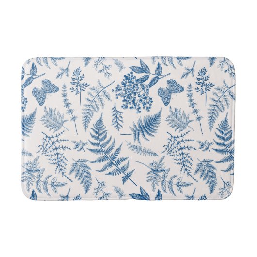 Blauwe tuinvlinder en Floral Garden Pattern Badmat (Voorkant)