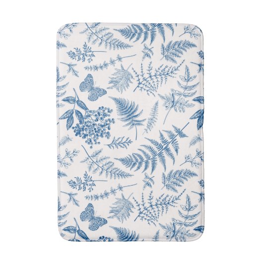 Blauwe tuinvlinder en Floral Garden Pattern Badmat (Voorkant Verticaal)