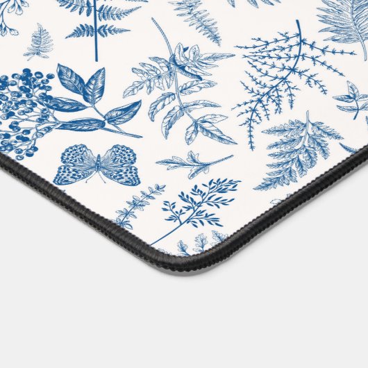 Blauwe tuinvlinder en Floral Garden Pattern Bureaumat (Hoek)