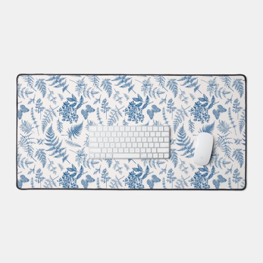 Blauwe tuinvlinder en Floral Garden Pattern Bureaumat (Keyboard & Muis)