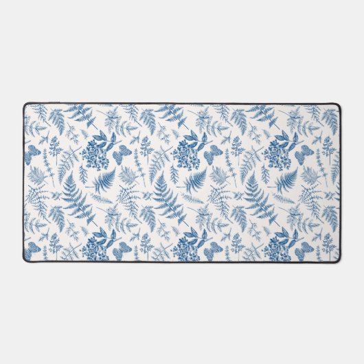 Blauwe tuinvlinder en Floral Garden Pattern Bureaumat (Voorkant)