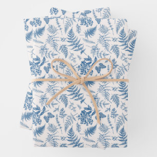 Blauwe tuinvlinder en Floral Garden Pattern Inpakpapier Vel