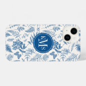 Blauwe tuinvlinder en Floral Garden Pattern iPhone Hoesje (Achterkant horizontaal)