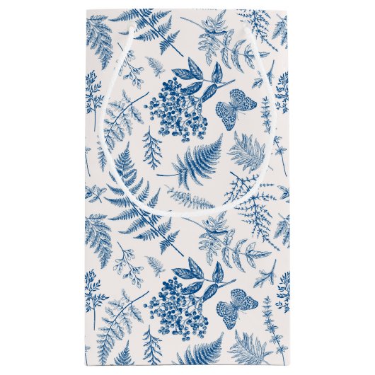 Blauwe tuinvlinder en Floral Garden Pattern Klein Cadeauzakje (Achterkant)