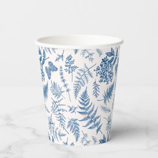 Blauwe tuinvlinder en Floral Garden Pattern Papieren Bekers (Achterkant)