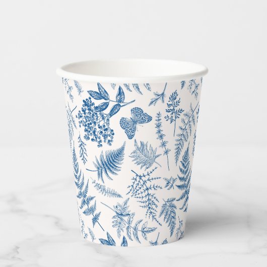 Blauwe tuinvlinder en Floral Garden Pattern Papieren Bekers (Voorkant)