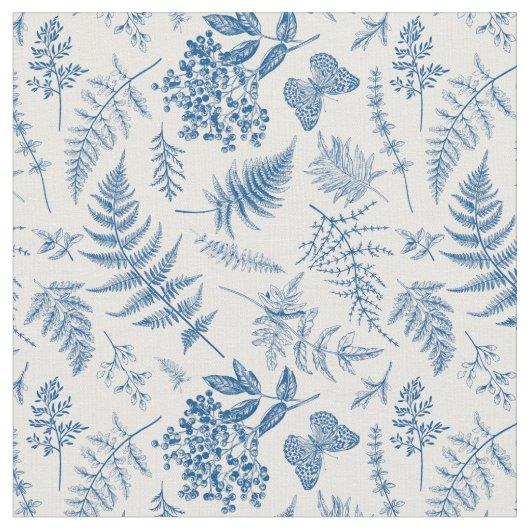 Blauwe tuinvlinder en Floral Garden Pattern Stof (Close Up)