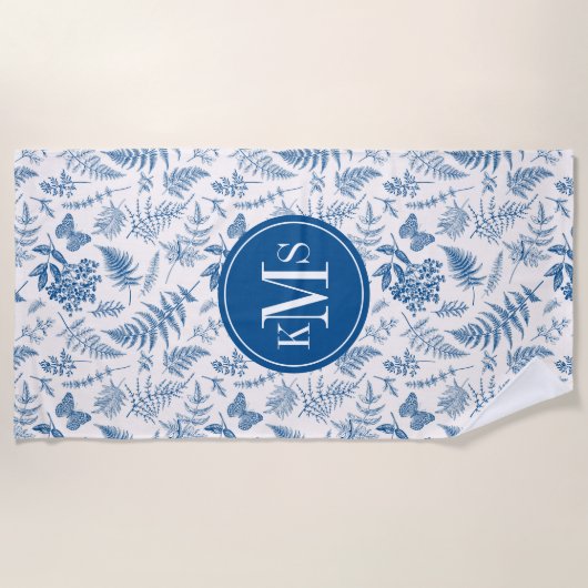 Blauwe tuinvlinder en Floral Garden Pattern Strandlaken (Voorkant)