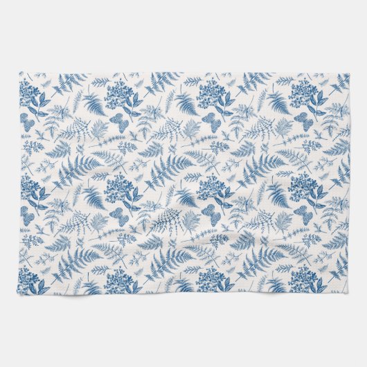 Blauwe tuinvlinder en Floral Garden Pattern Theedoek (Horizontaal)