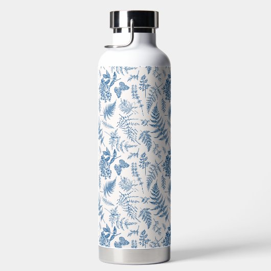 Blauwe tuinvlinder en Floral Garden Pattern Waterfles (Rechts)