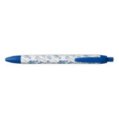 Blauwe tuinvlinder en Floral Garden Pattern Zwarte Inkt Pen (Achterkant)