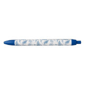 Blauwe tuinvlinder en Floral Garden Pattern Zwarte Inkt Pen (Voorkant)