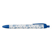 Blauwe tuinvlinder en Floral Garden Pattern Zwarte Inkt Pen (Bovenkant)