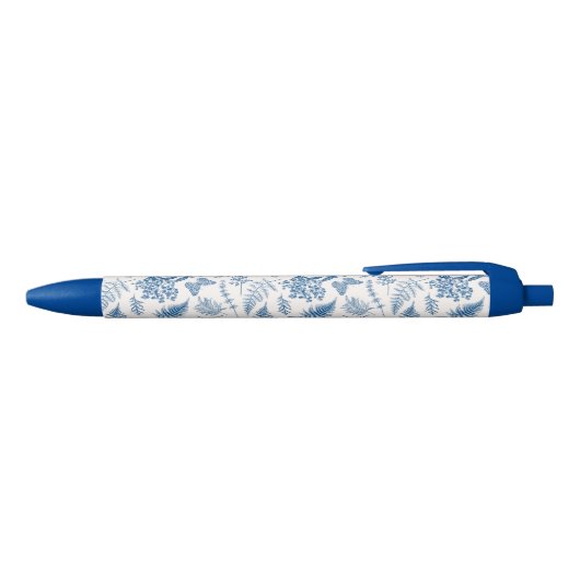 Blauwe tuinvlinder en Floral Garden Pattern Zwarte Inkt Pen (Bovenkant)