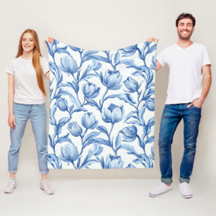 Blauwe Tulp  bloemmotief Fleece Deken