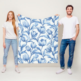 Blauwe Tulp bloemmotief Fleece Deken