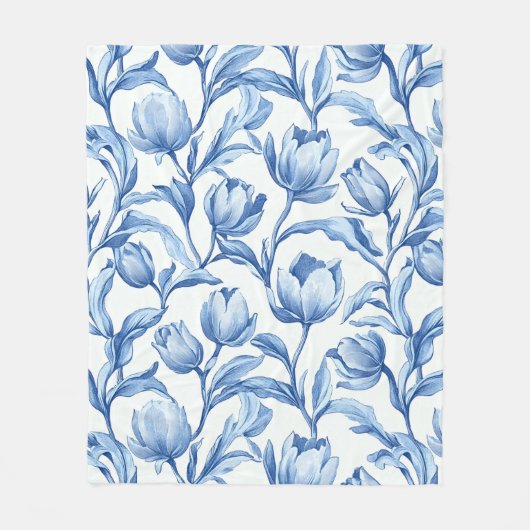 Blauwe Tulp  bloemmotief Fleece Deken (Voorkant)