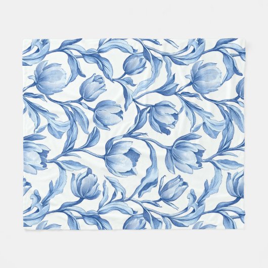 Blauwe Tulp  bloemmotief Fleece Deken (Voorkant (Horizontaal))