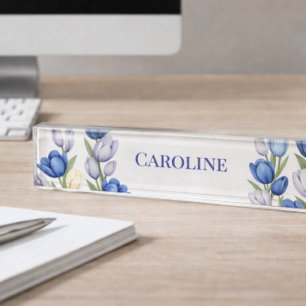 Blauwe Tulp Botanische Elegante Bureaublad Ontwerp Naambordje