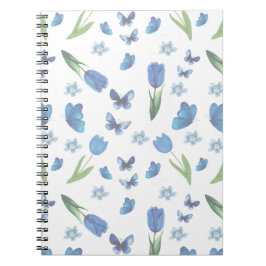 Blauwe Tulp en Vlinder Naadloos Patroon Notitieboek