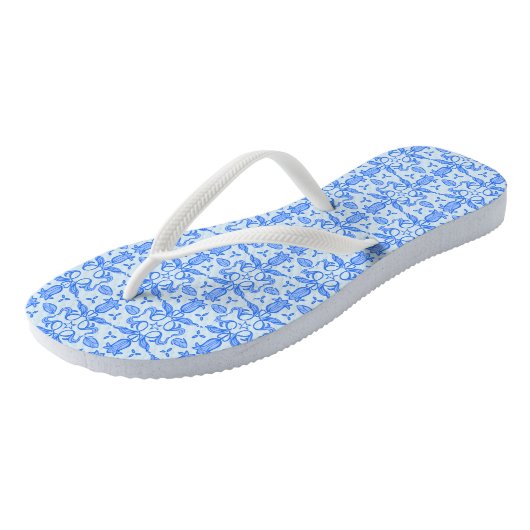 Blauwe tulpblauwe teenslippers (Schuin)