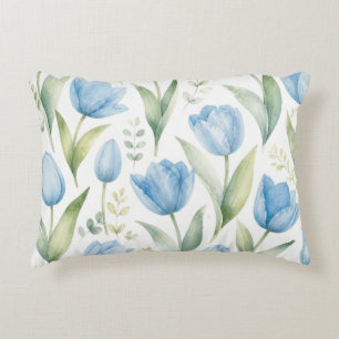 Blauwe Tulpen Aquarel Bloemschilderkunst Botanisch Accent Kussen