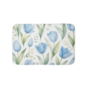Blauwe Tulpen Aquarel Bloemschilderkunst Botanisch Badmat