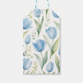 Blauwe Tulpen Aquarel Bloemschilderkunst Botanisch Cadeaulabel