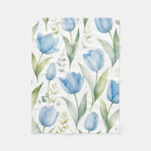 Blauwe Tulpen Aquarel Bloemschilderkunst Botanisch Fleece Deken