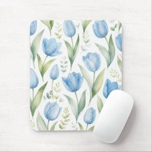 Blauwe Tulpen Aquarel Bloemschilderkunst Botanisch Muismat