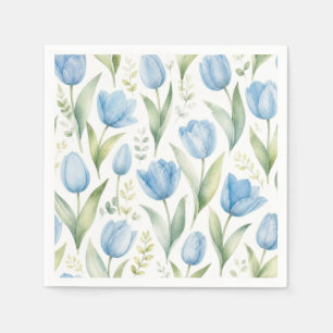 Blauwe Tulpen Aquarel Bloemschilderkunst Botanisch Servet