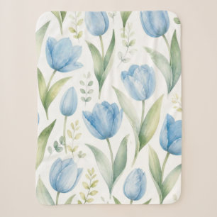 Blauwe Tulpen Aquarel Bloemschilderkunst Botanisch Sherpa Deken
