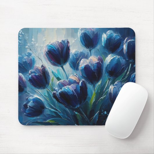 Blauwe Tulpen Impressionisme Stijl Olieverfschilde Muismat (Met muis)